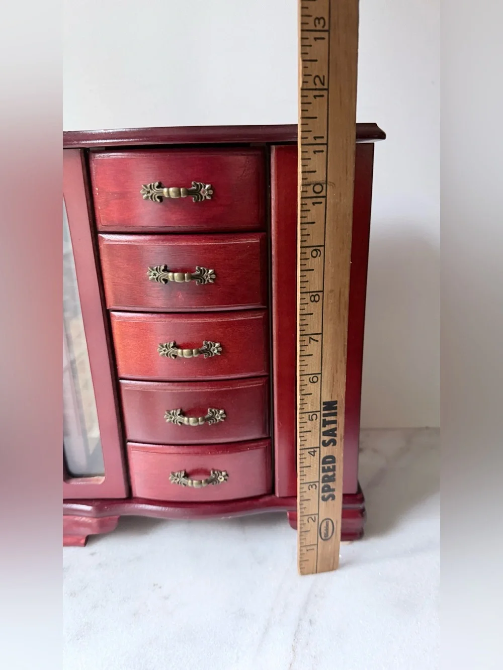 Wooden Jewelry Armoire Chest in Deep Red - Classic Storage Organizer